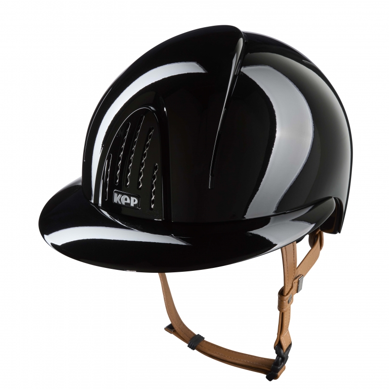 Casque d’équitation Smart Nova / Polish Noir / Sangle Beige / Visière Polo