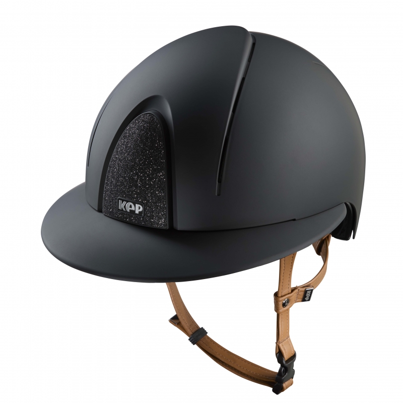 Casque d’équitation Smart Nova / Textile Noir / Sangle Beige / Visière Polo / Star Noir