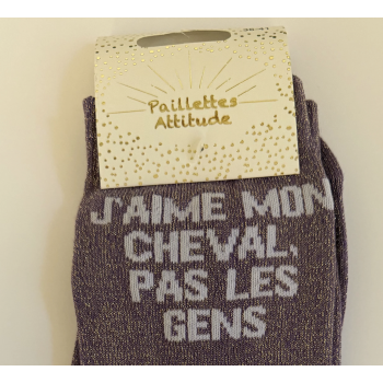 Chaussette pailletée équitation 36-41 J’AIME MON CHEVAL, PAS LES GENS