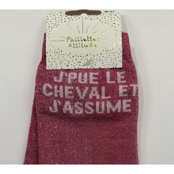 Chaussette pailletée équitation 36-41 J’PUE LE CHEVAL ET J’ASSUME