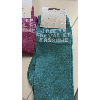 Chaussette pailletée équitation 36-41 J’PUE LE CHEVAL ET J’ASSUME